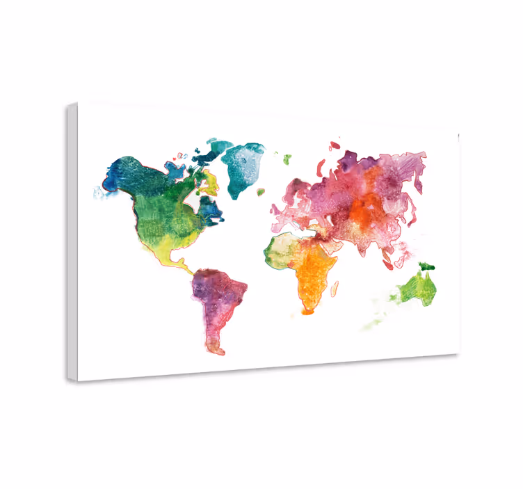 Quadro mappamondo mappa acquerello vibrante - TenStickers