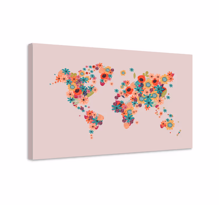 Quadro mappamondo mappa del mondo floreale - TenStickers