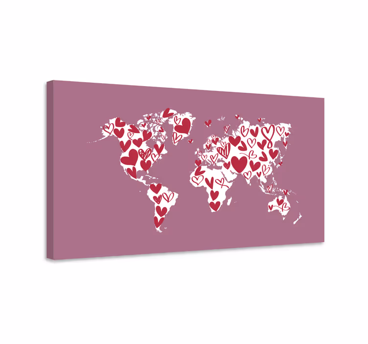 Quadro mappamondo cuori nel mondo - TenStickers
