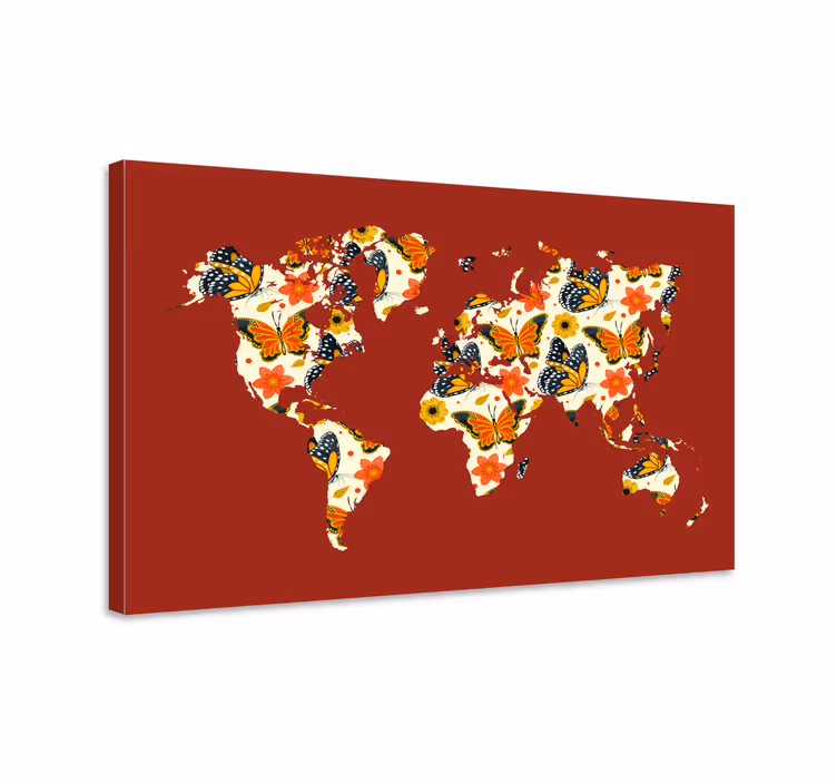 Quadro mappamondo mappa floreale colorata - TenStickers