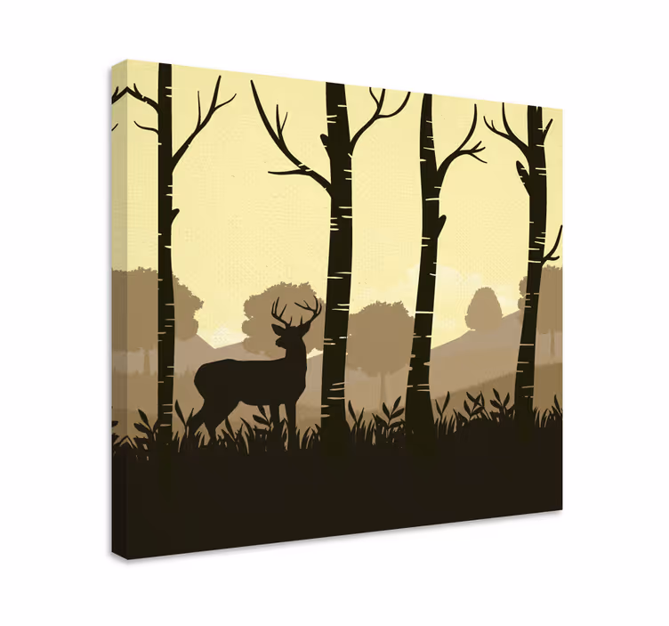 Quadro con cervo sagomato tra gli alberi - TenStickers
