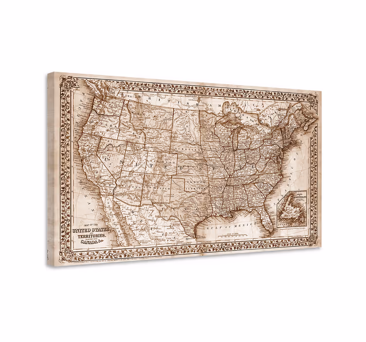 Quadro mappa nord america effetto vintage - TenStickers