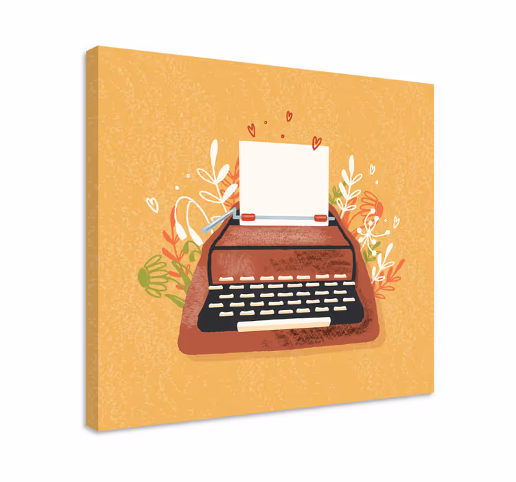 Quadro musicale macchina da scrivere con fiori - TenStickers