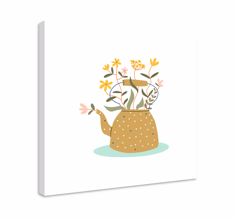 Dipinto fiori e piante teiera con fiori - TenStickers