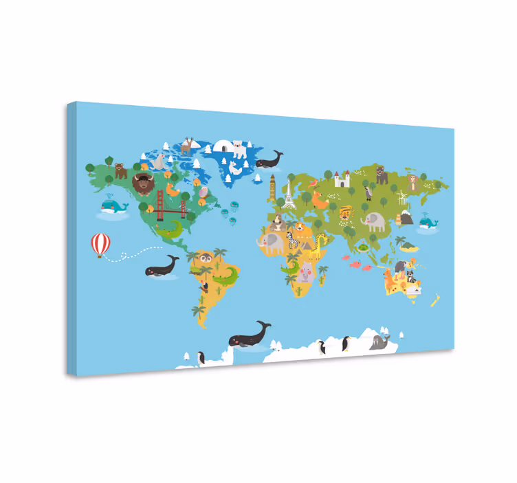 Quadro mappamondo atlante degli animali coinvolgente - TenStickers