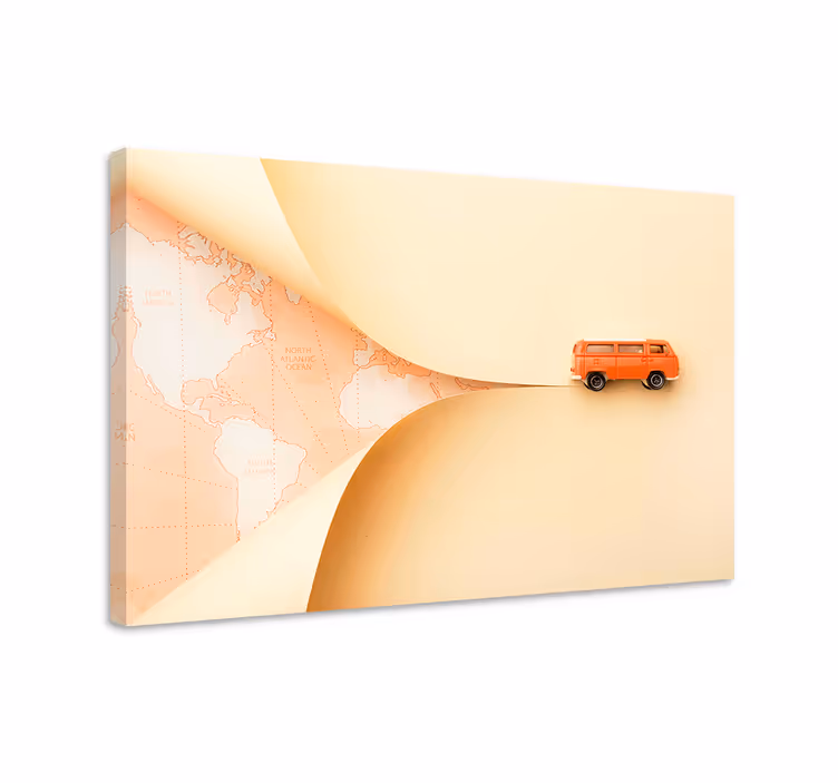 Quadro città e paesi furgone arancione in viaggio - TenStickers