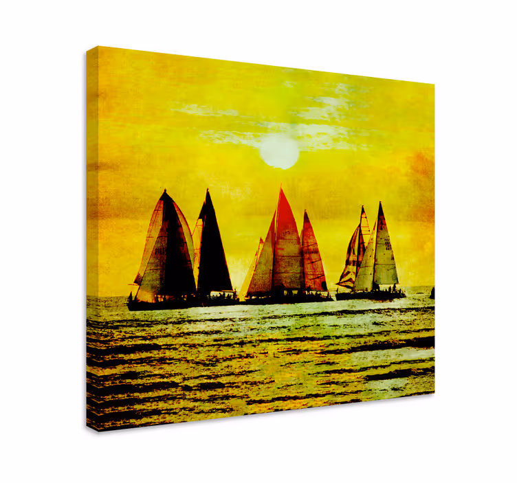 Dipinto marinaio scena di navigazione al tramonto - TenStickers