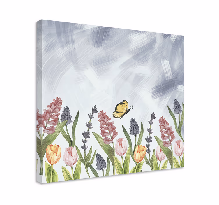 Dipinto fiori e piante farfalla tra i fiori - TenStickers