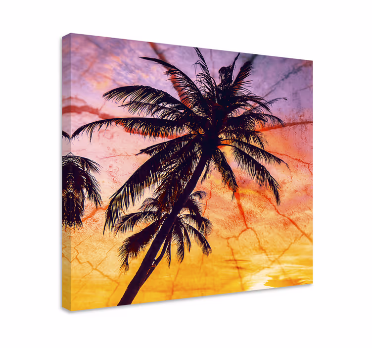 Dipinto fiori e piante con palme in silhouette - TenStickers