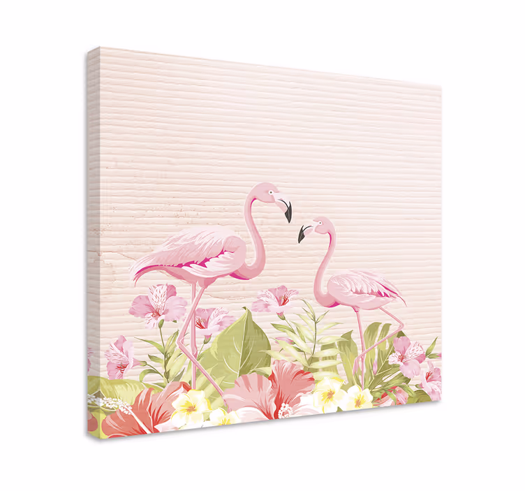 Dipinto fiori e piante fenicotteri tra i fiori - TenStickers