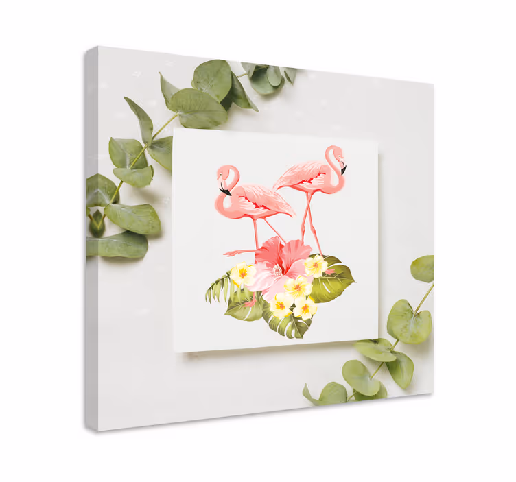 Dipinto fiori e piante fenicotteri e ibisco - TenStickers