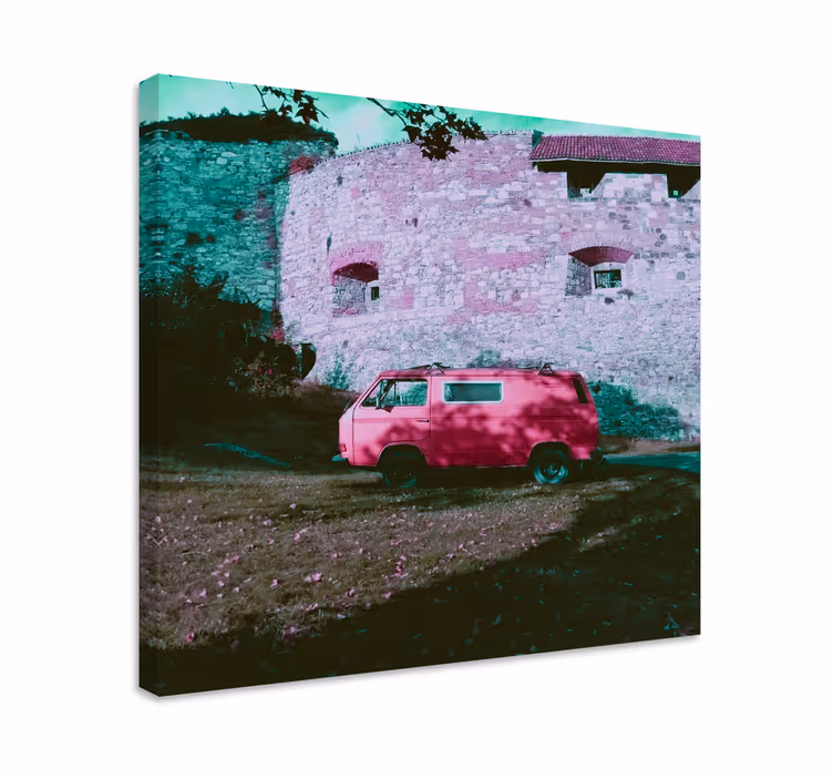 Dipinto con alfabeto e lettere furgone rosa vintage - TenStickers