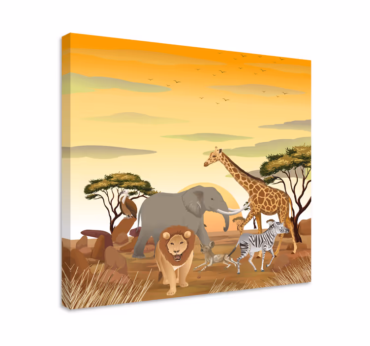 Quadro con elefanti scena di fauna savana - TenStickers