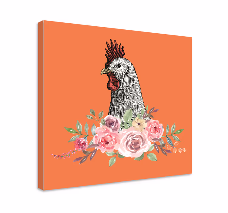 Quadro con animali e insetti gallo con fiori - TenStickers