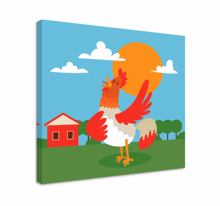 Quadro con animali e insetti gallo che celebra l'alba - TenStickers