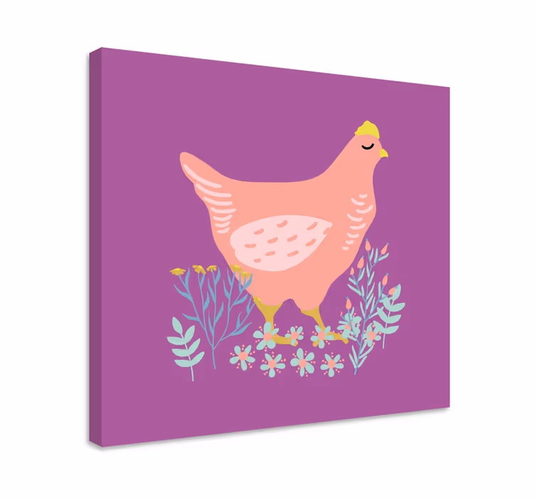 Quadro con animali e insetti affascinante gallina rosa - TenStickers