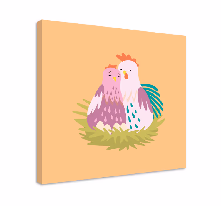 Quadro con animali e insetti coppia di galline nido - TenStickers
