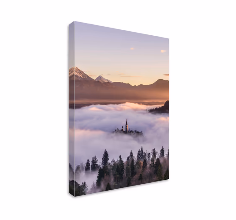 Quadro paesaggio castello incantevole in montagna - TenStickers