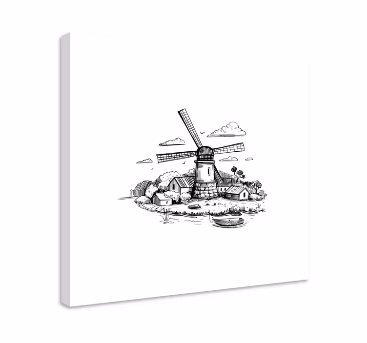 Quadro per bambini Disegno del villaggio in bianco e nero - TenStickers
