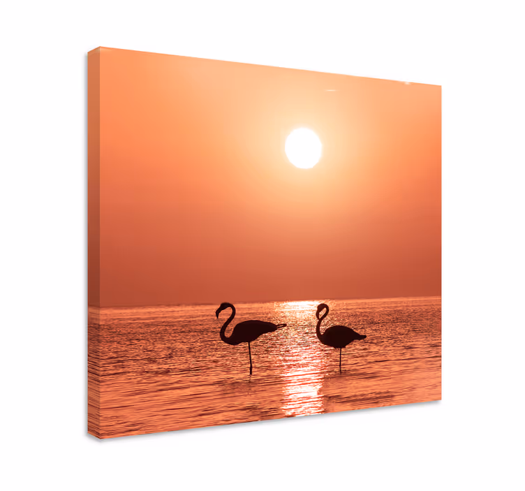 Quadro con uccelli fenicotteri al tramonto - TenStickers