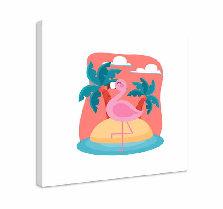Quadro con animali e insetti fenicottero su isola - TenStickers