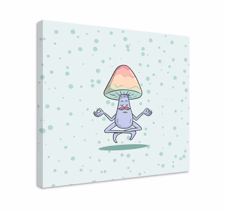 Quadro con testo personaggio fungo in meditazione - TenStickers