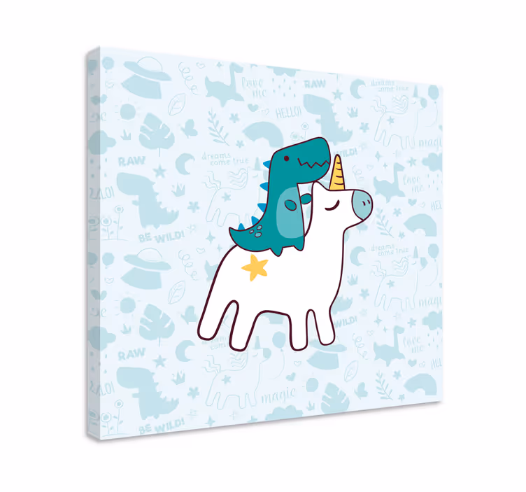 Quadro unicorno dinosauro a cavallo di unicorno - TenStickers