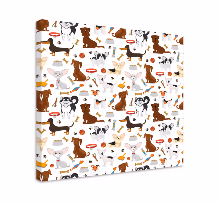 Dipinto cane accoppiata di cuccioli giocosi - TenStickers