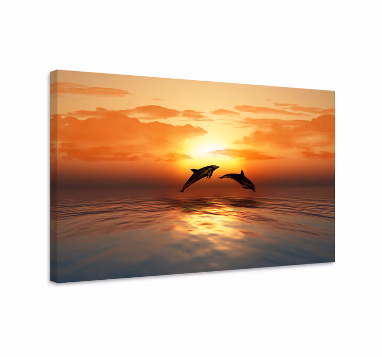Dipinto marinaio delfini al tramonto - TenStickers