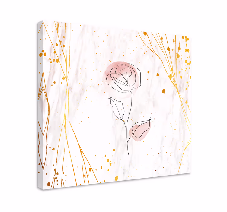 Quadro 3D Rosa su sfondo dorato - TenStickers