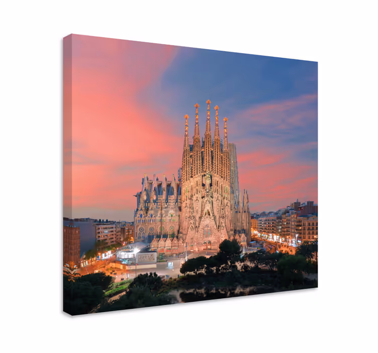 Quadro città e paesi sagrada familia al tramonto - TenStickers