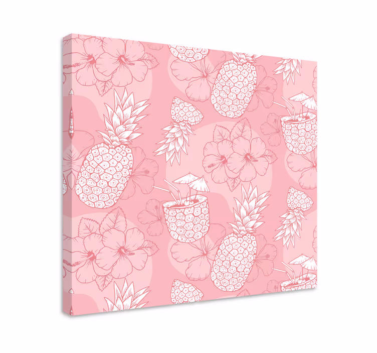 Dipinto fiori e piante pattern ananas e ibisco - TenStickers