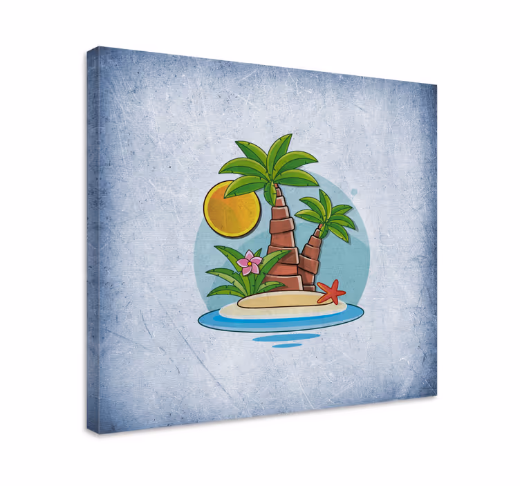 Dipinto fiori e piante scena di isola tropicale - TenStickers