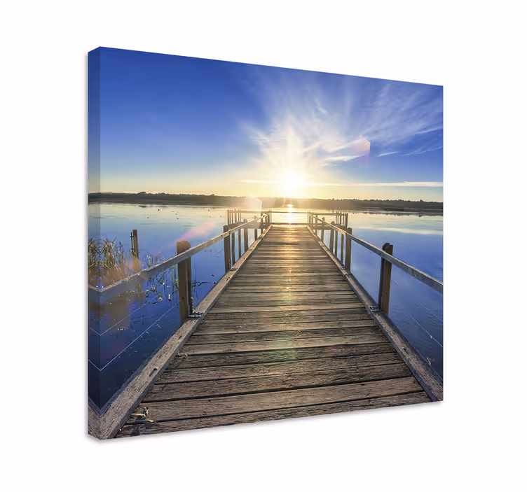 Quadro paesaggio molo sul lago illuminato dal sole - TenStickers
