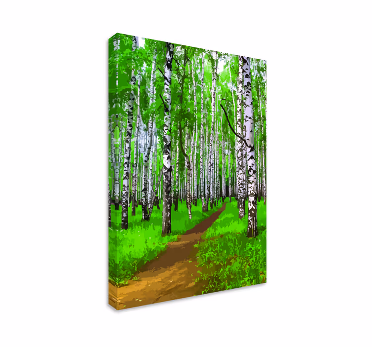 Quadro con alberi sentiero nel bosco di betulle - TenStickers