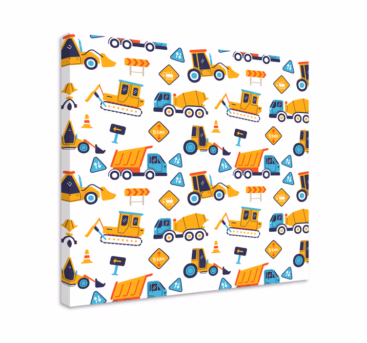 Quadro per bambini divertimento con i veicoli da cantiere - TenStickers