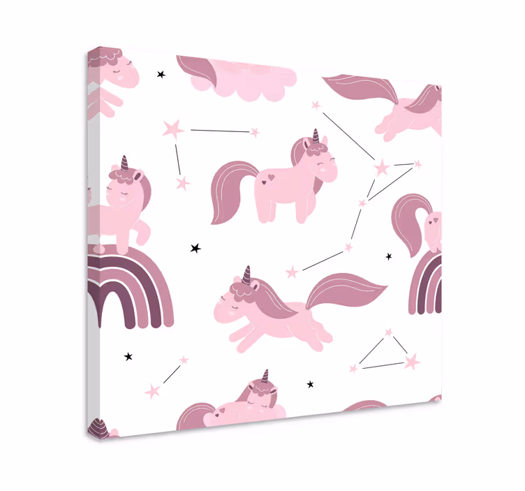 Quadro unicorno disegni rosa con stelle - TenStickers