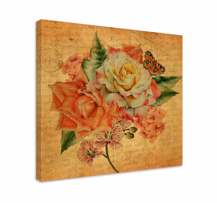 Dipinto fiori e piante rose e farfalla - TenStickers