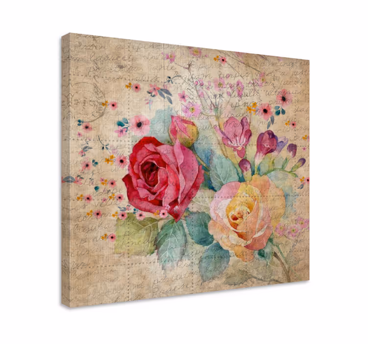 Dipinto fiori e piante composizione di rose romantiche - TenStickers