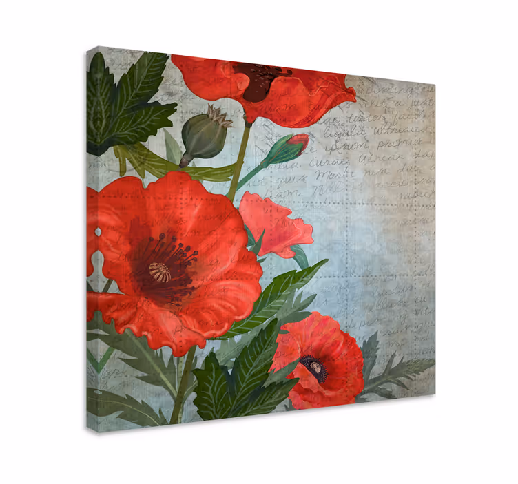 Dipinto fiori e piante papaveri rossi lussureggianti - TenStickers