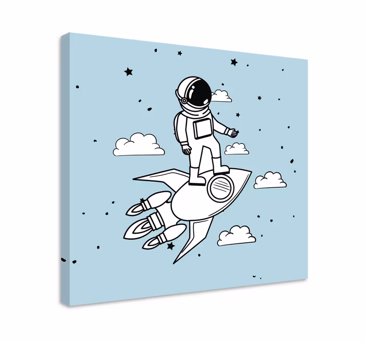 Dipinto frutta e natura morta avventura con razzo astronauta - TenStickers
