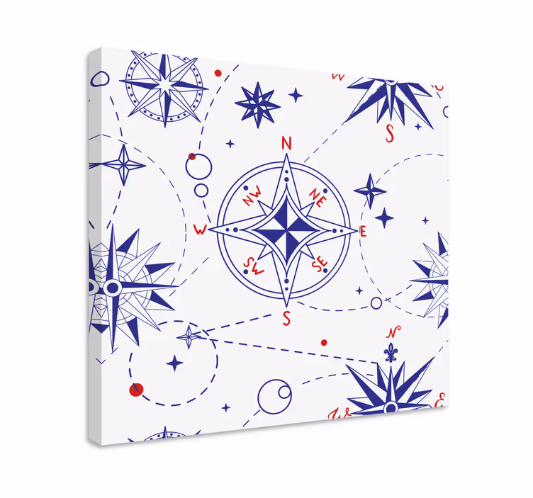Quadro mappamondo design stella della bussola - TenStickers