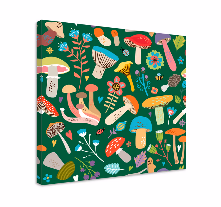 Dipinto fiori e piante motivo funghi vivaci - TenStickers