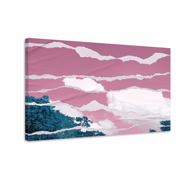 Quadro paesaggio colori sopra l'orizzonte rosa - TenStickers