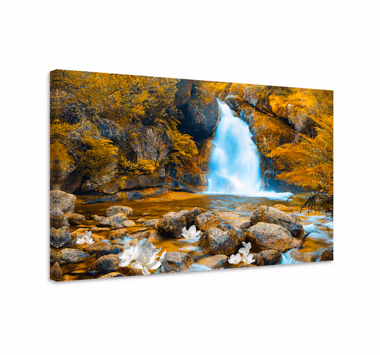 Dipinto fiori e piante paesaggio di cascate serene - TenStickers