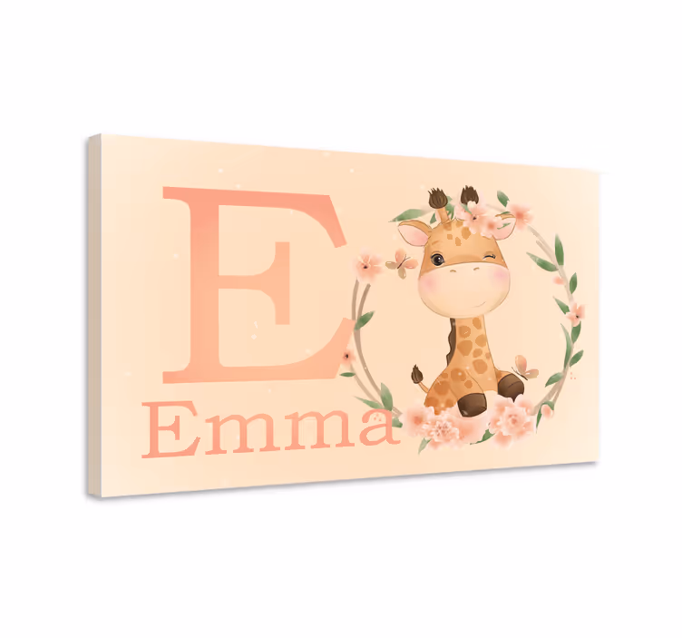 Quadro per cameretta giraffa con iniziale floreale - TenStickers