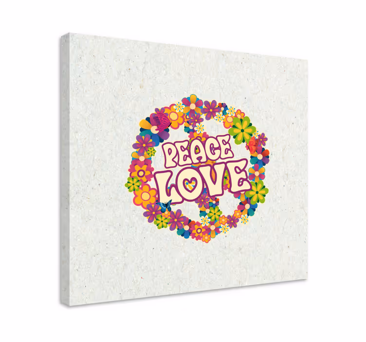 Quadro con frase corona floreale pace amore - TenStickers