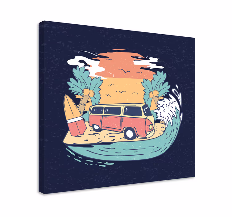 Quadro città e paesi scena furgone da surf - TenStickers