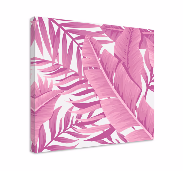 Dipinto fiori e piante foglie tropicali rosa - TenStickers