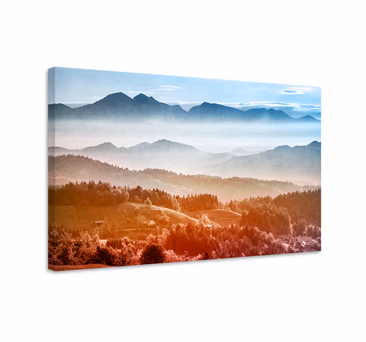 Quadro paesaggio vista sulle montagne nebbiose - TenStickers